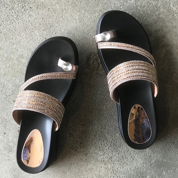 Italina Shoes - 1 Left! Italina CHAMPAGNE Toe Bling Wedge SANDAL